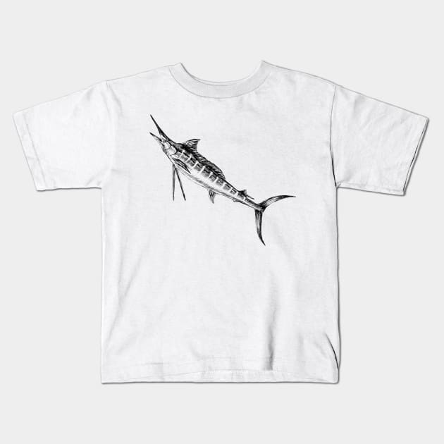 Marlin Fish Print Kids T-Shirt by rachelsfinelines